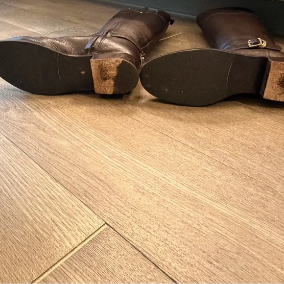 Tory Burch Chocolate Brown Tall Leather Riding Boots with Gold Hardware - Picture 7 of 8